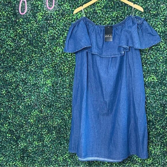 NWT Ruffle Blue Denim Jean Love by Chelsey Dress Sz 3X - Picture 2 of 6